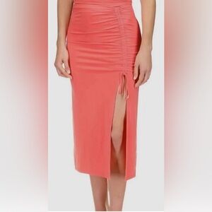 Michael Kors Women's Ruched Midi Skirt Red Size XLARGE